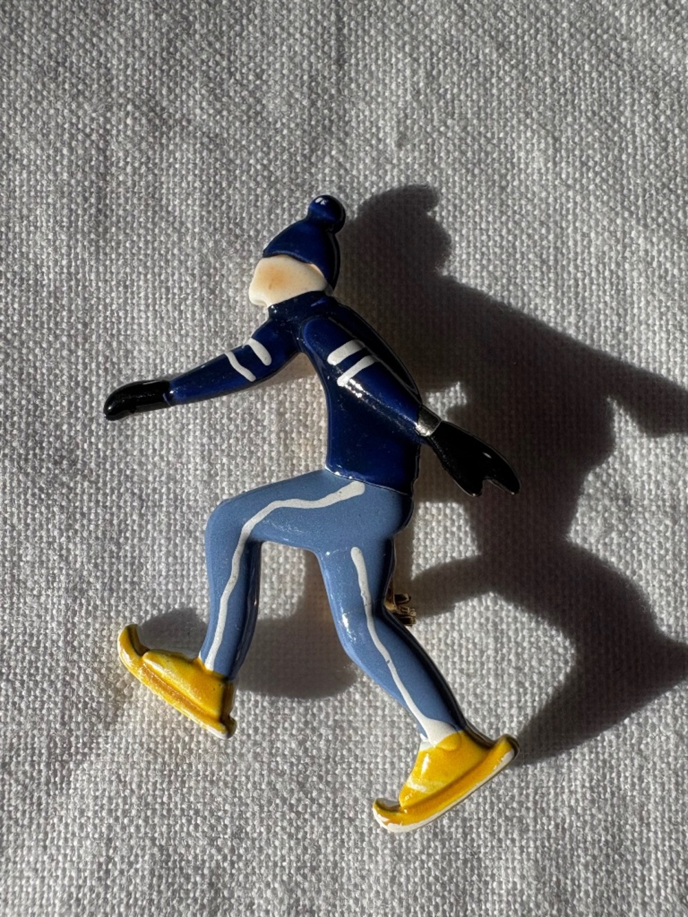 Vintage Enamel Blue Speed Skating Brooch Winter Holiday Jacket Lapel Pin